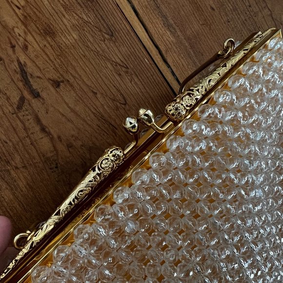 vintage Hong Kong handmade round beaded gold lining serpentine handled purse - Picture 7 of 12